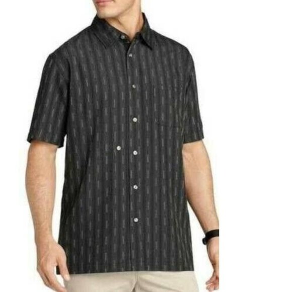 Mens Sport Shirt Van Heusen Small Black Striped Short Sleeve Button Up Collared - Picture 1 of 4